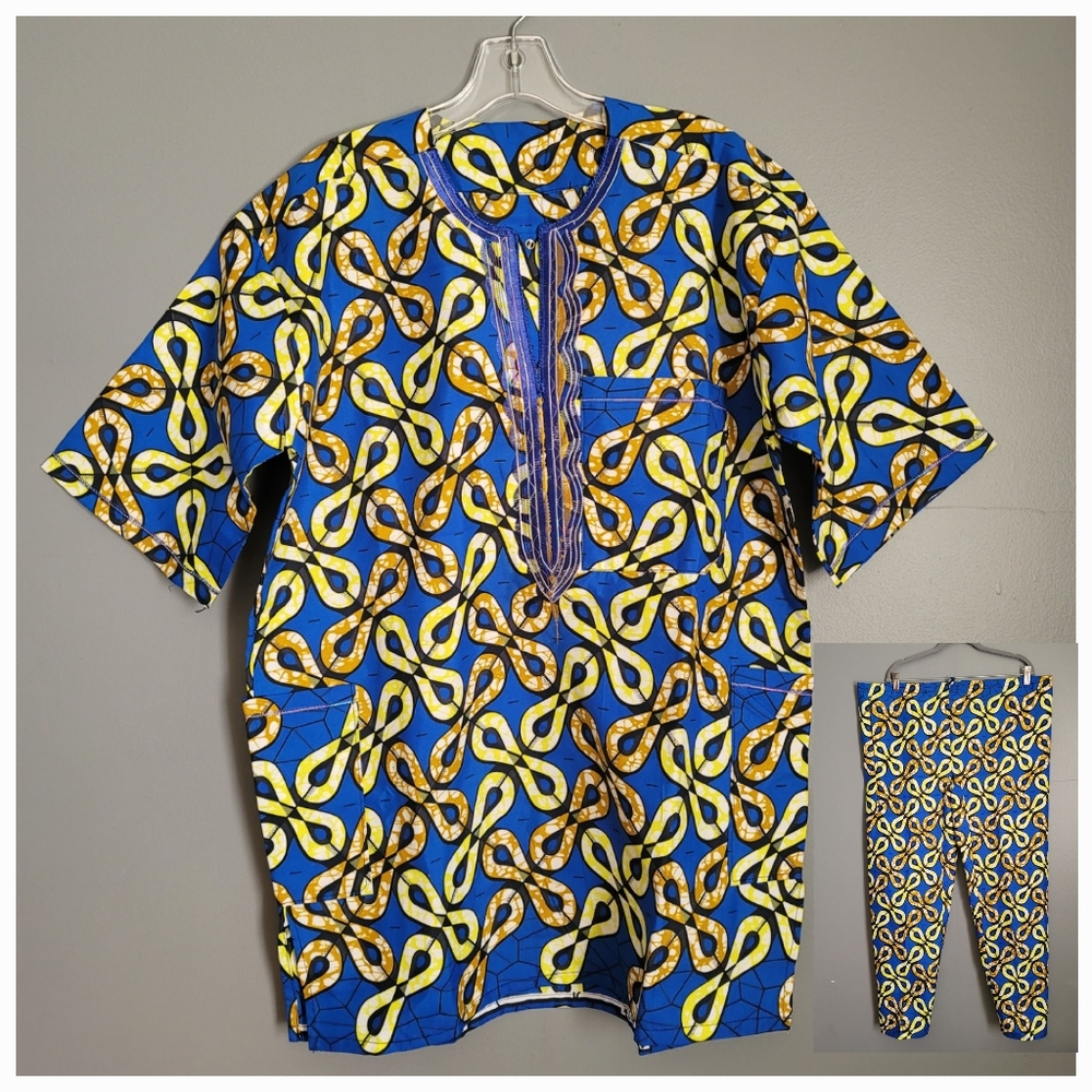 African Men's Clothing Embroidered Printed Shirt and Pants. Size M/L
